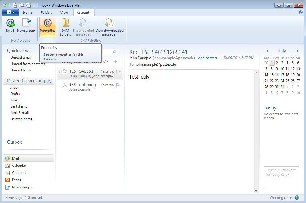 Help How do I set up Posteo in Windows Live Mail? posteo.de
